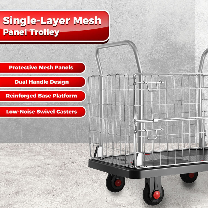 Heavy-Duty Warehouse Cage Trolley – Dual Handle with Mesh Sides