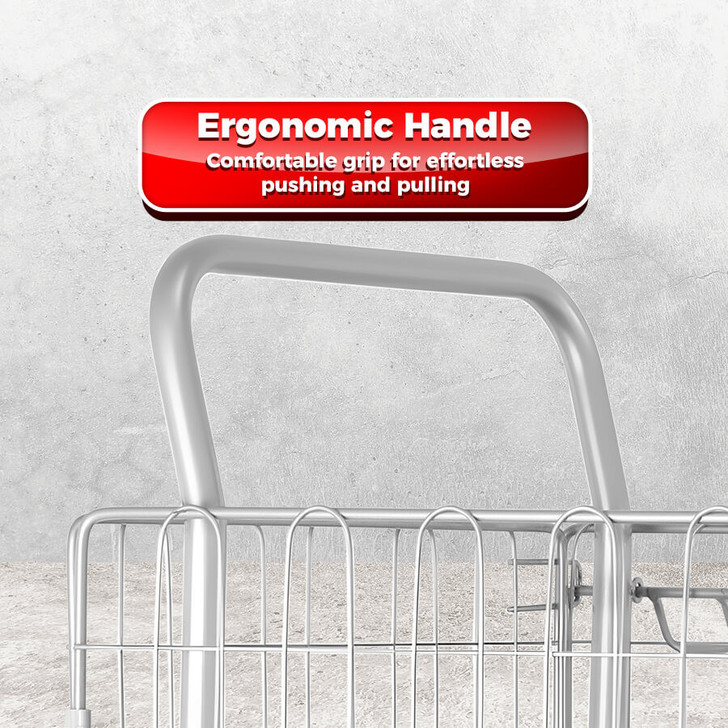Heavy-Duty Warehouse Cage Trolley Dual Handle with Mesh Sides