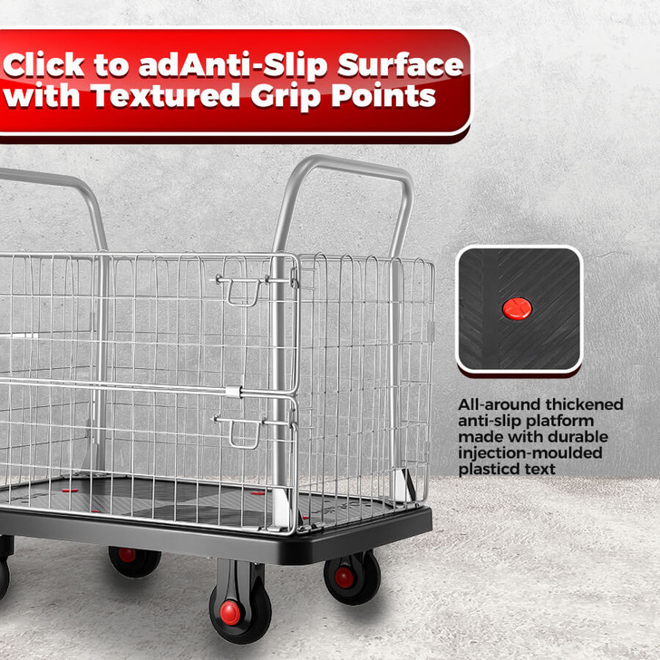 Heavy-Duty Warehouse Cage Trolley Dual Handle with Mesh Sides