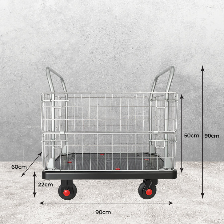 Heavy-Duty Warehouse Cage Trolley Dual Handle with Mesh Sides