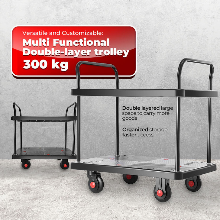 Double Layer Utility Trolley ??Silent Castors & Dual Handles