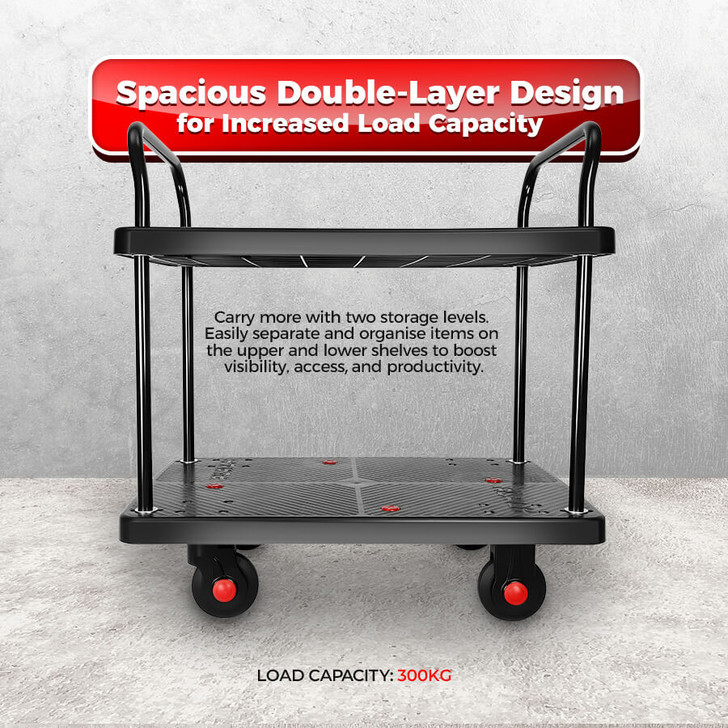 Double Layer Utility Trolley ??Silent Castors & Dual Handles