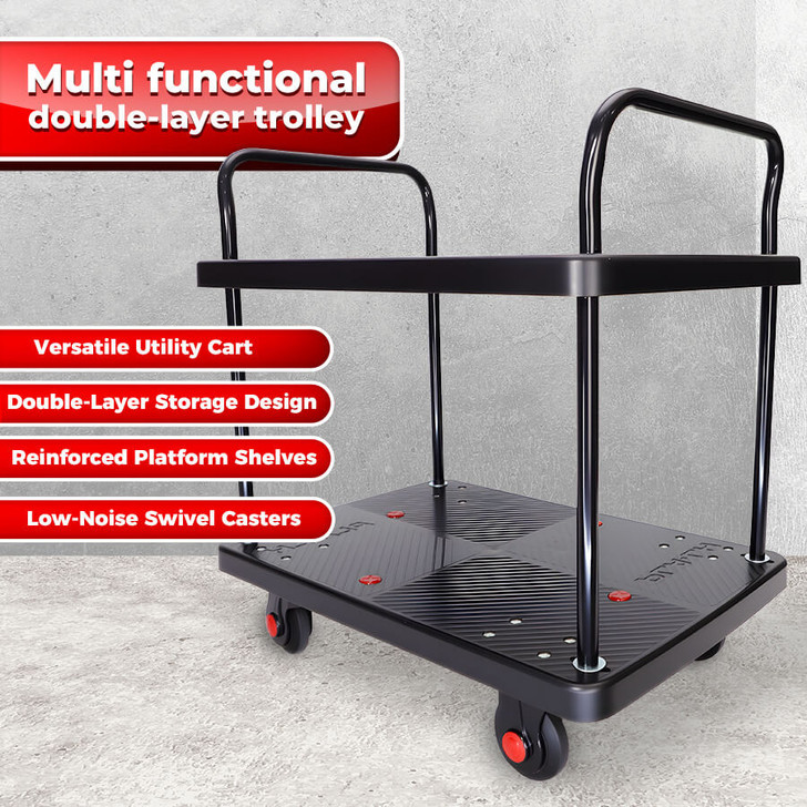 Double Layer Utility Trolley – Silent Castors & Dual Handles