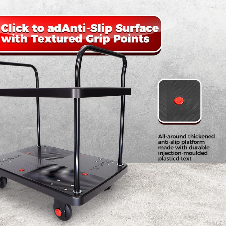 Double Layer Utility Trolley Silent Castors & Dual Handles