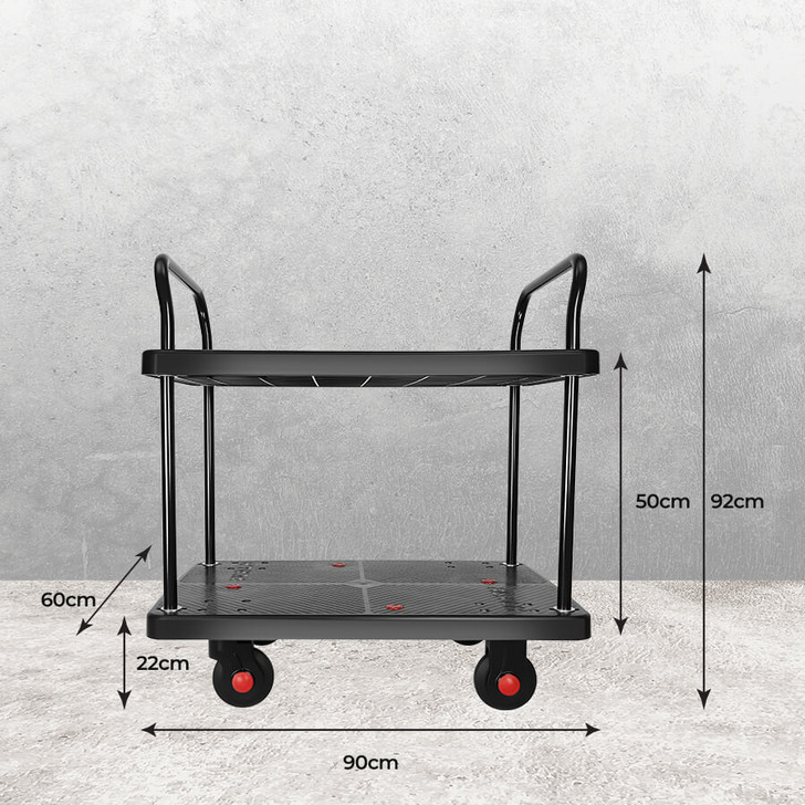 Double Layer Utility Trolley ??Silent Castors & Dual Handles
