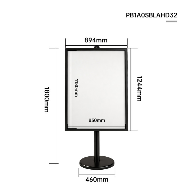 A0 Poster Stand- Single Sided Black With 32mm Heavy Duty Snap Frame