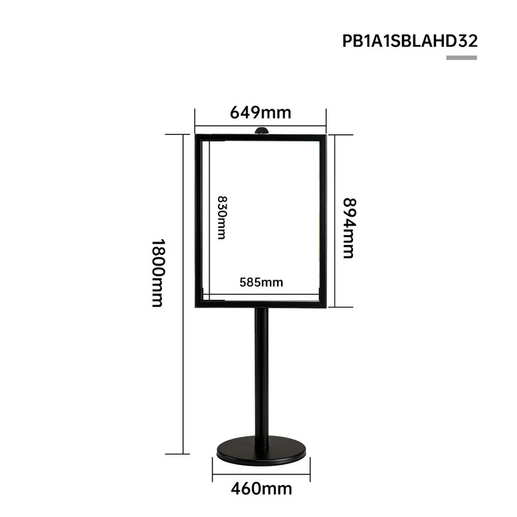 A1 Poster Stand- Single Sided Black With 32mm Heavy Duty Snap Frame