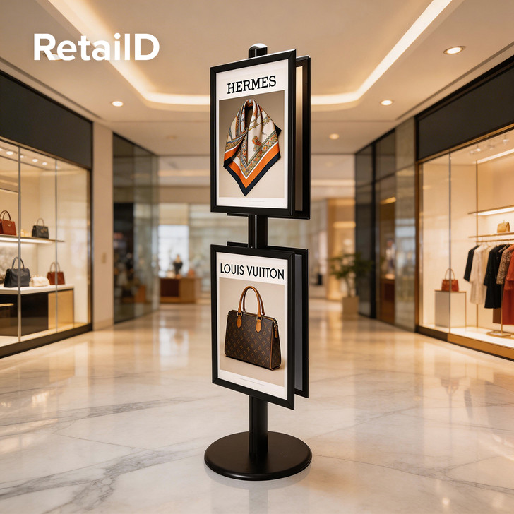 2x A2 Poster Stand - Double Sided Black With 32mm Heavy Duty Snap Frame