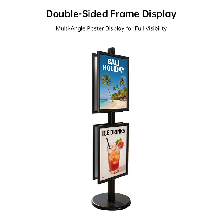 2x A2 Poster Stand - Double Sided Black With 32mm Heavy Duty Snap Frame