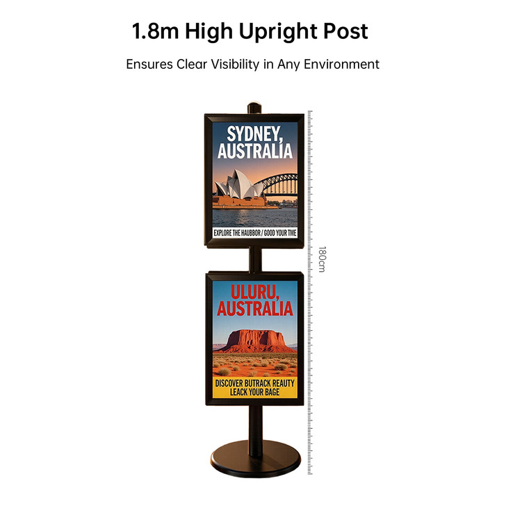2x A2 Poster Stand - Double Sided Black With 32mm Heavy Duty Snap Frame