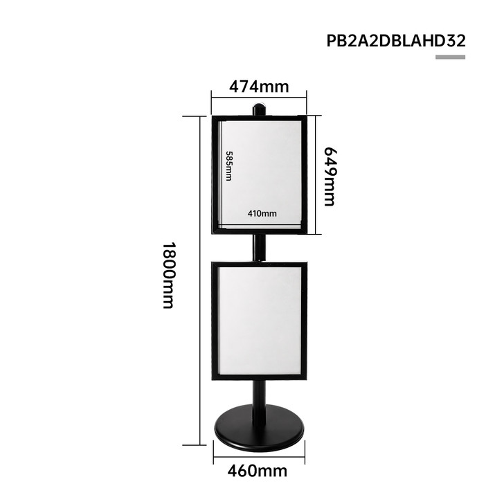 2x A2 Poster Stand - Double Sided Black With 32mm Heavy Duty Snap Frame