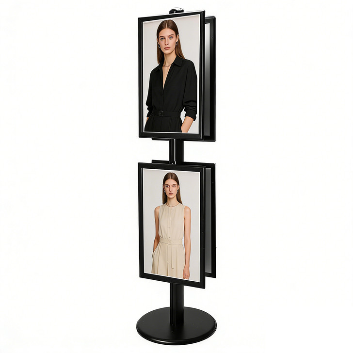 2x A2 Poster Stand - Double Sided Black With 32mm Heavy Duty Snap Frame