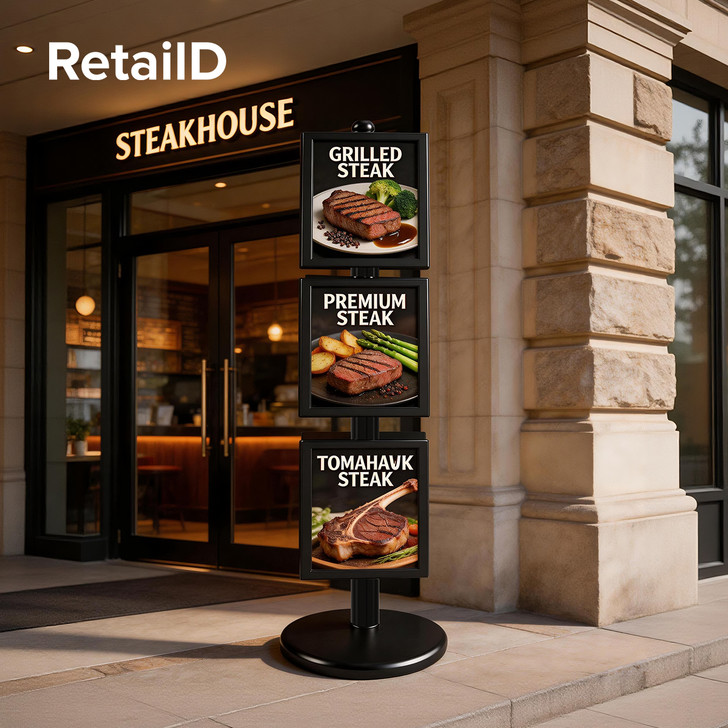 3x A3 Poster Stand - Double Sided Black With 32mm Heavy Duty Snap Frame

