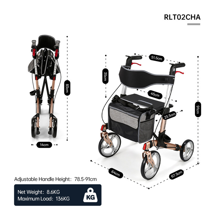 SectorCare GlideRoll Premium Rollator Walker - Champagne