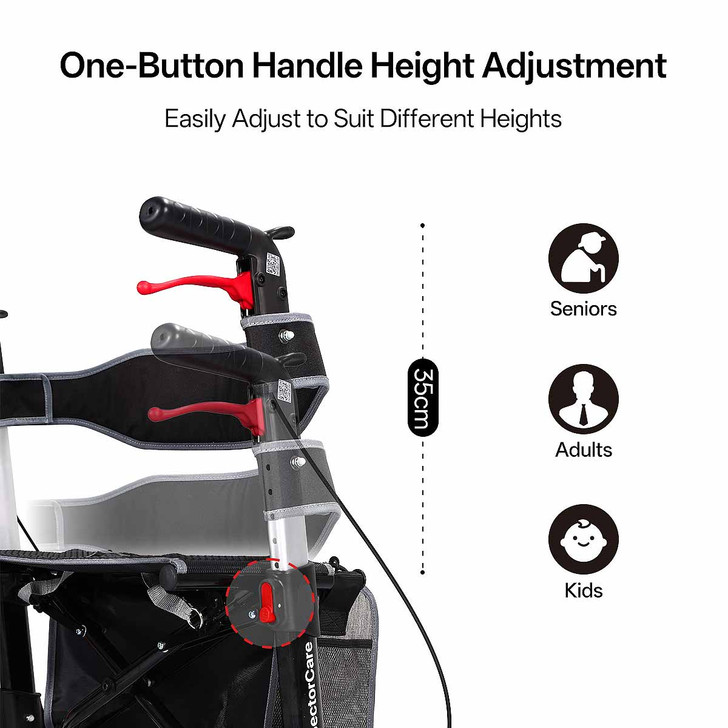 SectorCare GlideRoll Heavy Duty Rollator Walker - Black