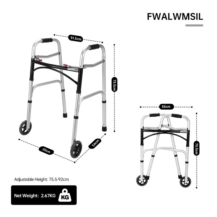 SectorCare Foldable Aluminium Walker with Wheels