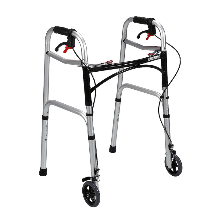 Foldable Aluminium Walker with Wheels and Hand Brakes