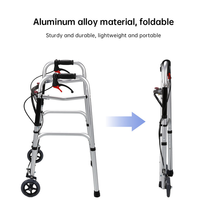 Foldable Aluminium Walker with Wheels and Hand Brakes