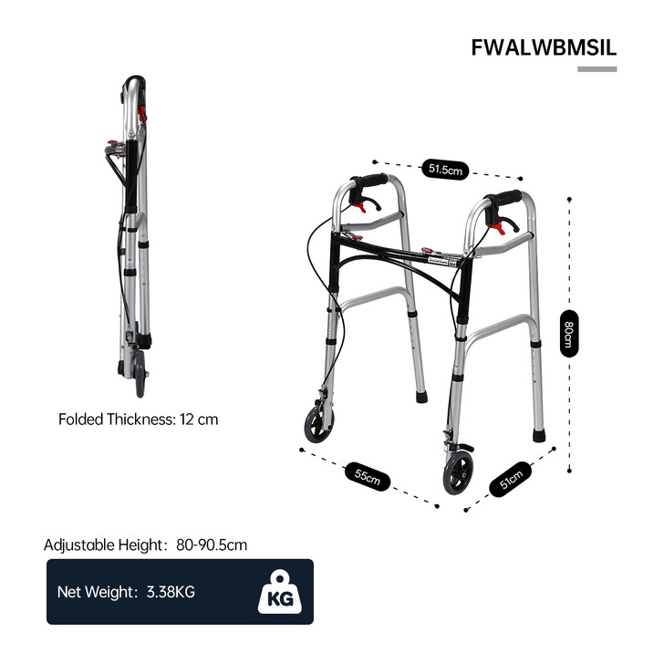 SectorCare Foldable Aluminium Walker with Wheels and Hand Brakes