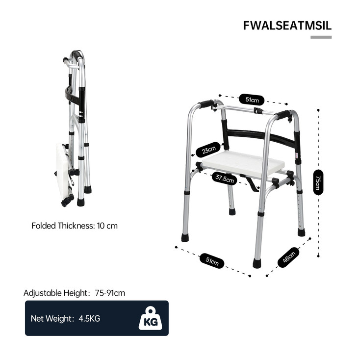 Foldable Aluminium Walker with Detachable Seat