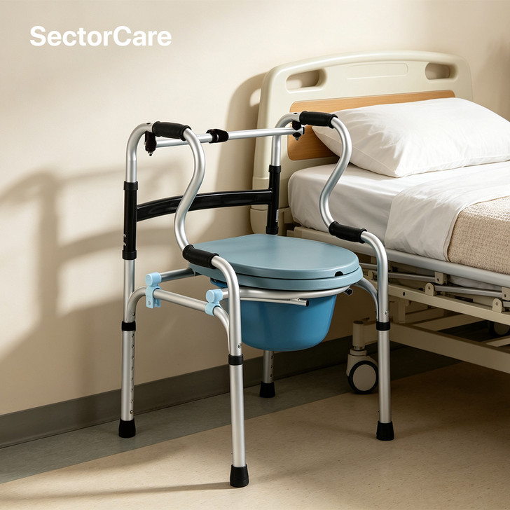 3-in-1 Folding Shower Chair, Commode and Walker – Blue