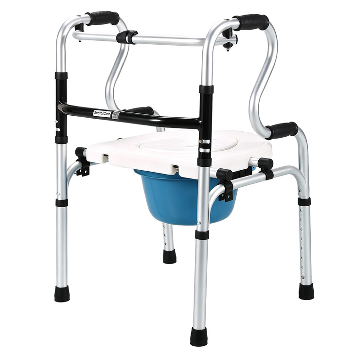 3-in-1 Folding Shower Chair, Commode and Walker – White