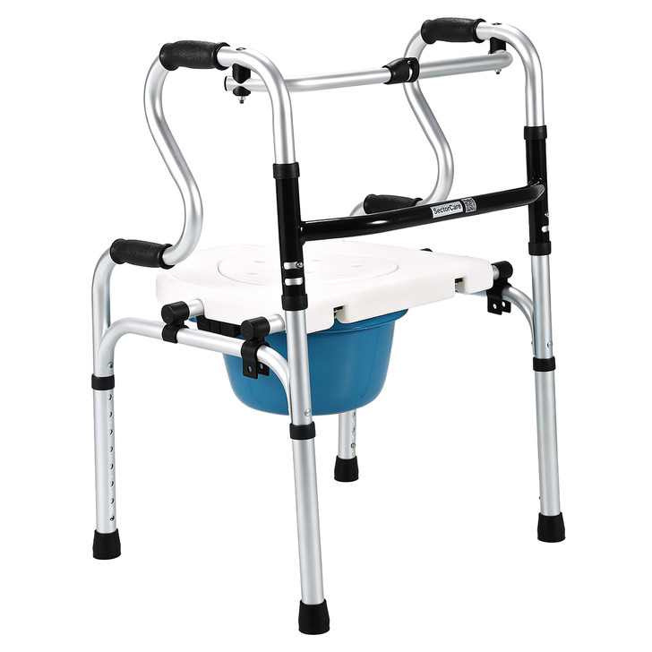 3-in-1 Folding Shower Chair, Commode and Walker – White