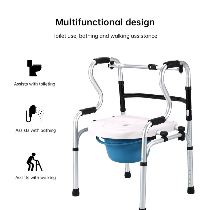3-in-1 Folding Shower Chair, Commode and Walker – White
