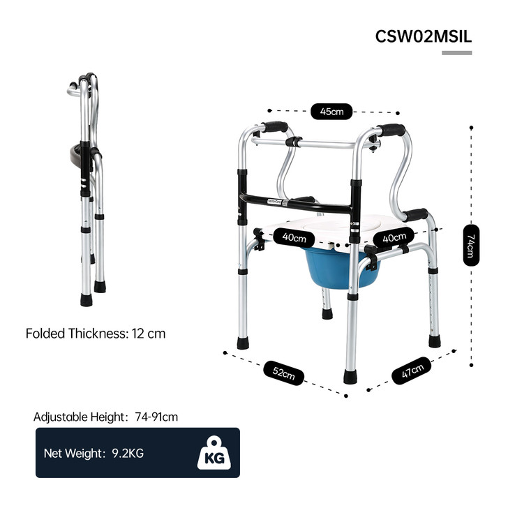 SectorCare 3-in-1 Folding Shower Chair, Commode and Walker – White
