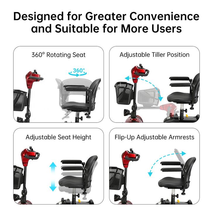 SectorCare Compact Mobility Scooter - Red