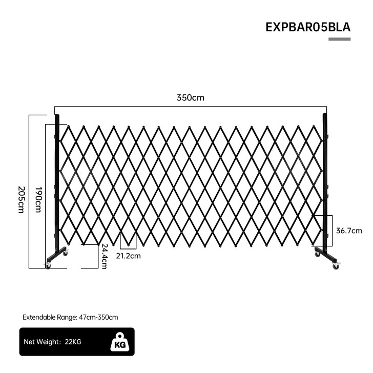 2m High Expandable Barrier – Black – 3.5m