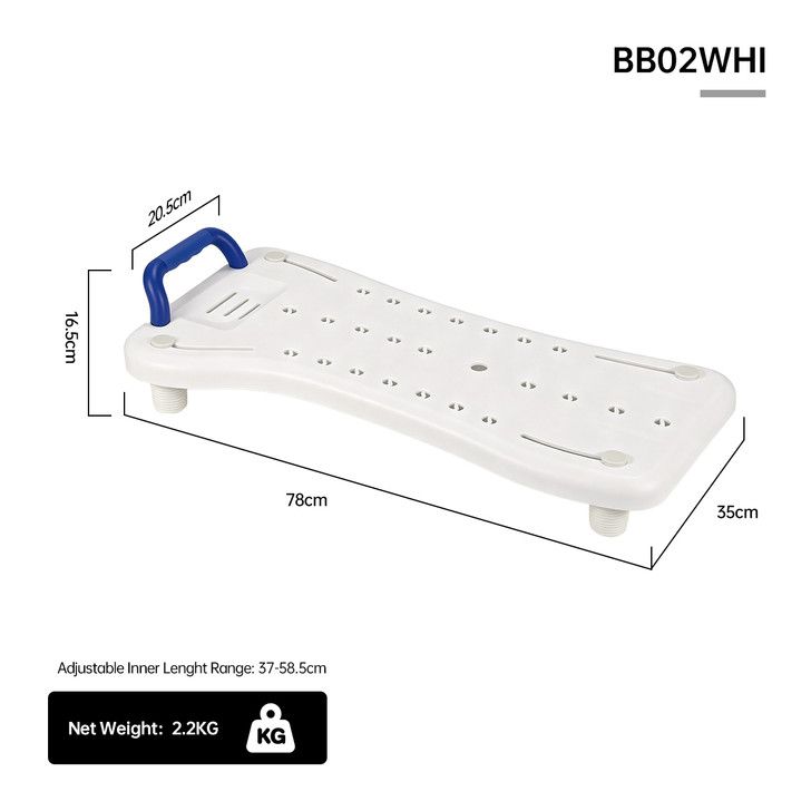 SectorCare Adjustable Bath Board with Soft Grip Handle