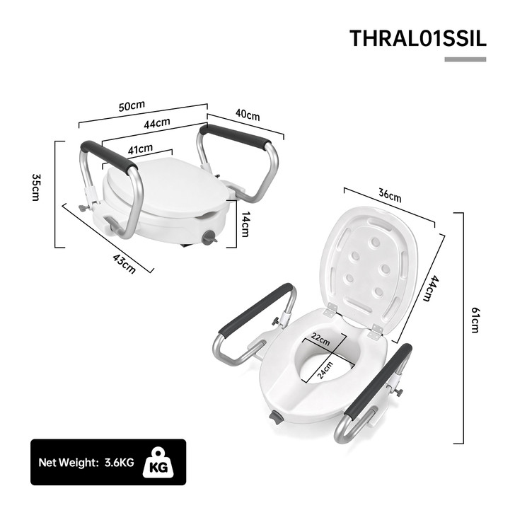SectorCare Raised Toilet Seat with Flip-Up Armrests