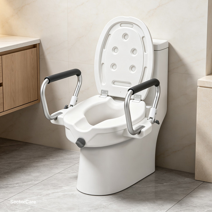 SectorCare Raised Toilet Seat with Flip-Up Armrests