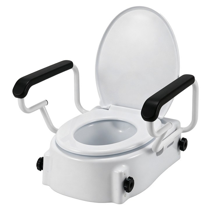 SectorCare Height-Adjustable Raised Toilet Seat with Flip-Up Armrests