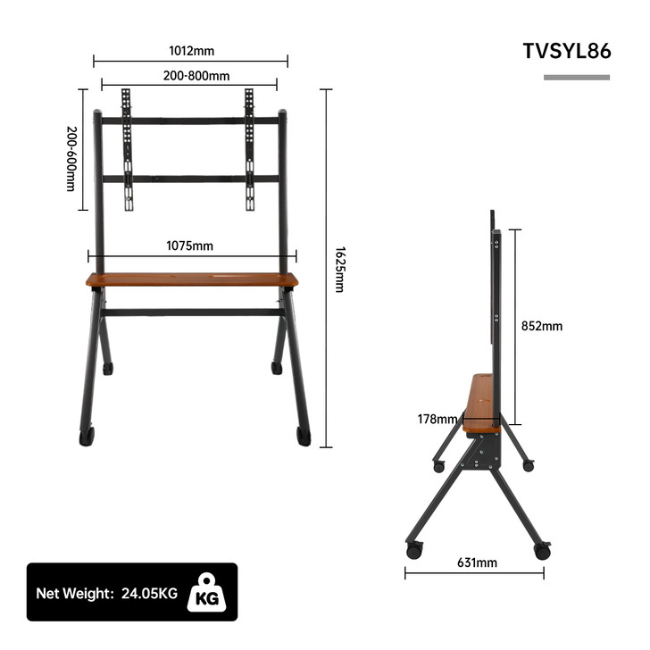 Mobile TV Stand for 55 to 86 Inch Screens 80kg Load Black