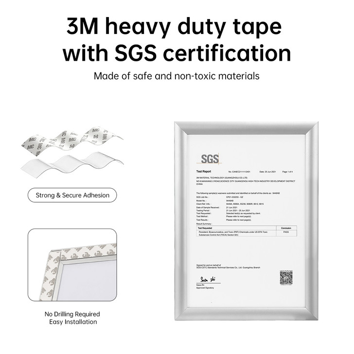 A4 Snap Frame 25mm Silver Aluminium Poster Frame with 3M Tape