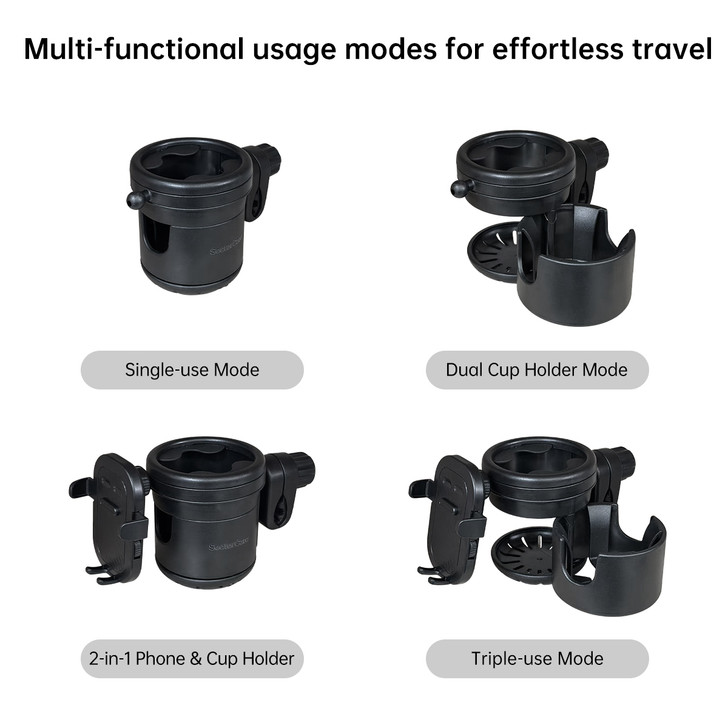 SectorCare 3-in-1 Rotating Cup & Phone Holder Black
