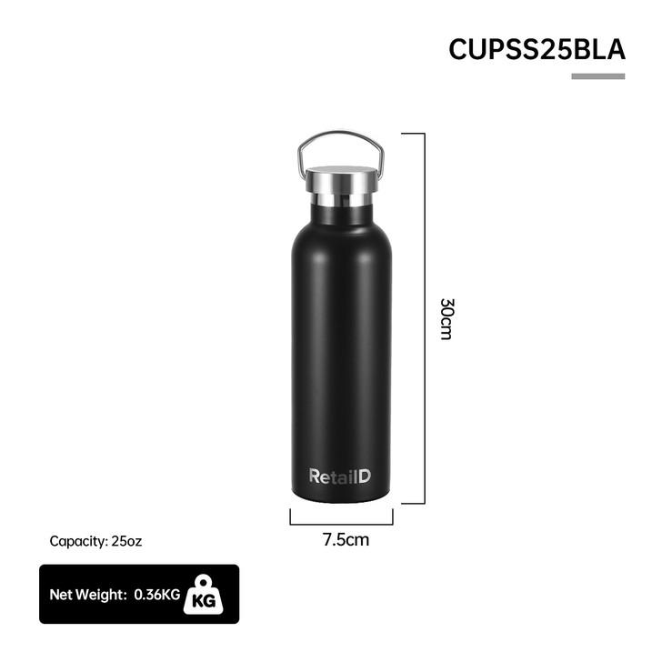 25oz Vacuum Insulated Stainless Steel Water Bottle Black