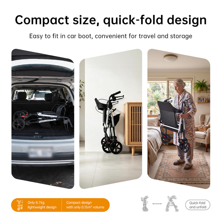 SectorCare Foldable 4 Wheel Rollator Walker with Seat 136kg White