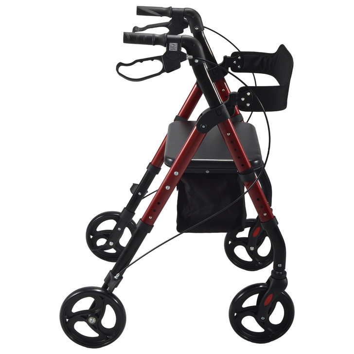 SectorCare Lightweight Aluminium Rollator Walker with Seat, Red