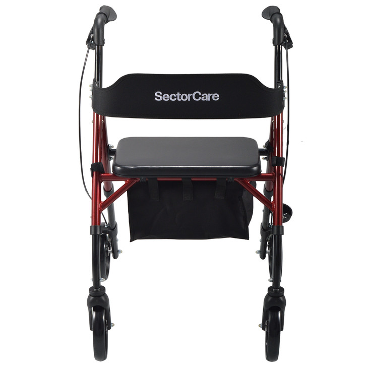 SectorCare Lightweight Aluminium Rollator Walker with Seat, Red
