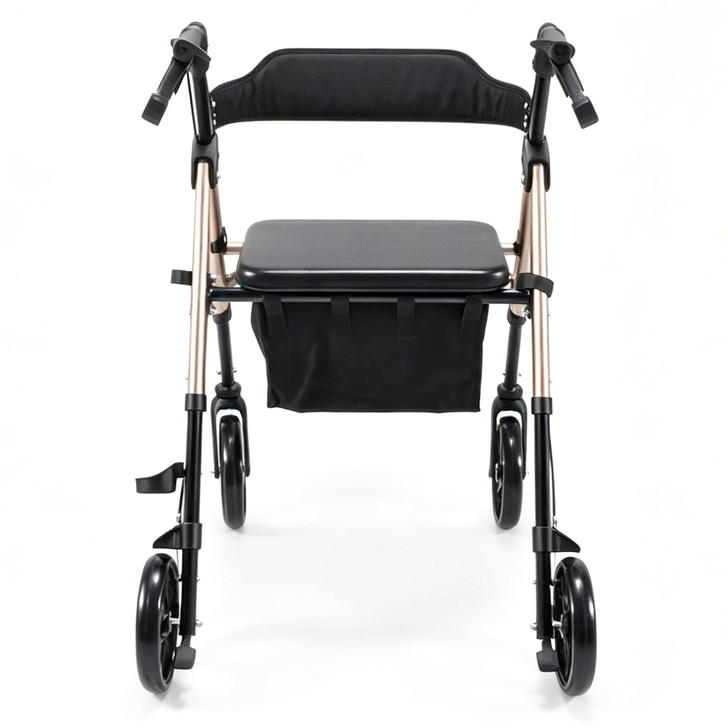 SectorCare Lightweight Aluminium Rollator Walker with Seat, Champagne