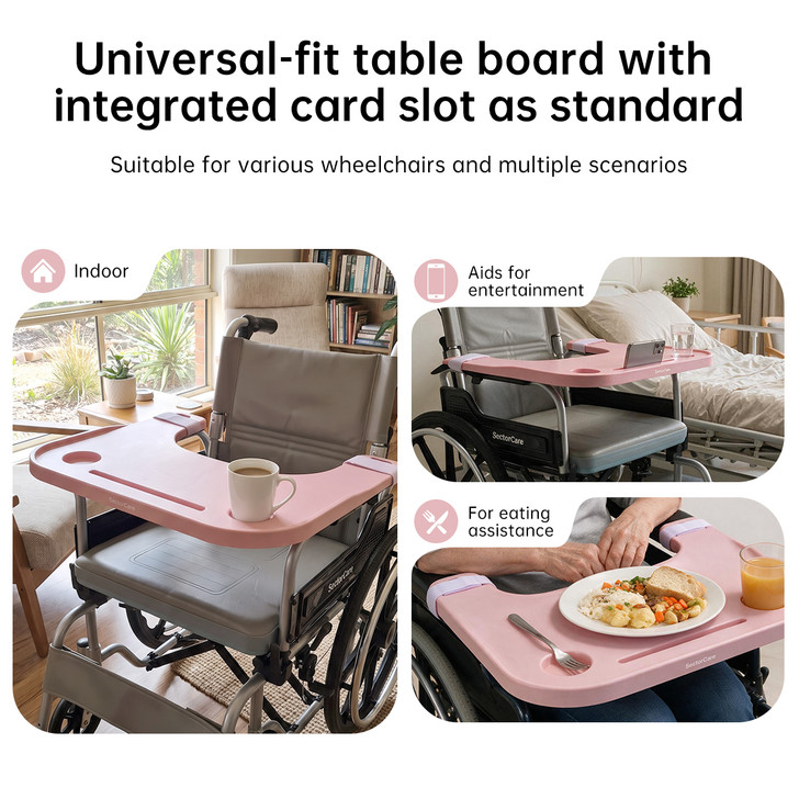 SectorCare Wheelchair Tray Table with Cup Holders and Phone Slot