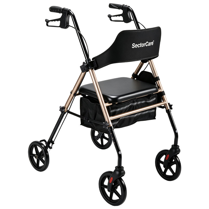 SectorCare Foldable 4 Wheel Rollator Walker with Seat 136kg Champagne