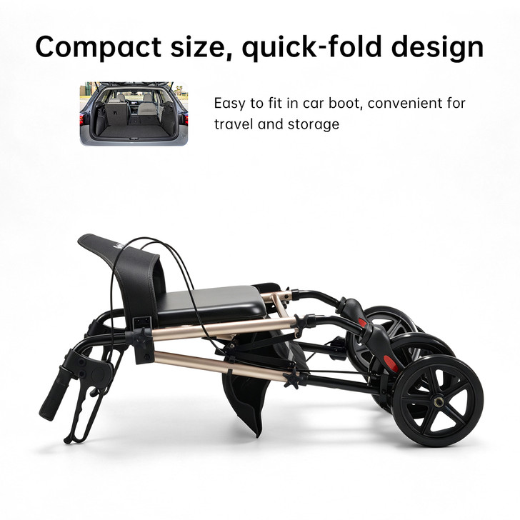 SectorCare Foldable 4 Wheel Rollator Walker with Seat 136kg Champagne