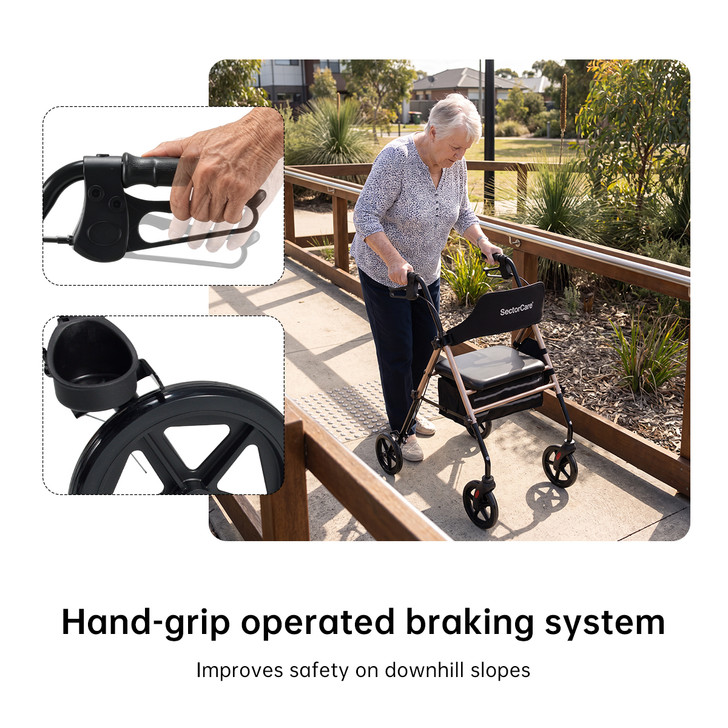 SectorCare Foldable 4 Wheel Rollator Walker with Seat 136kg Champagne