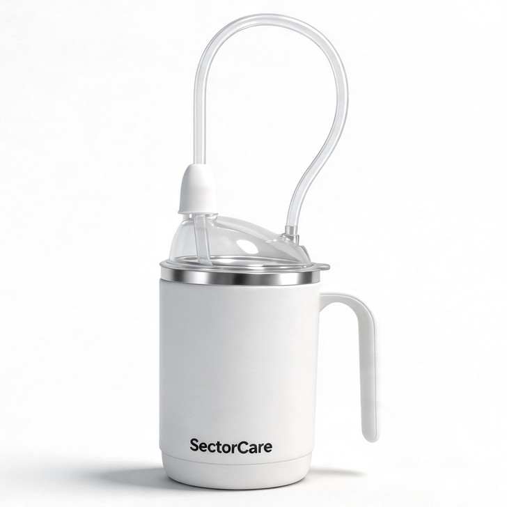 SectorCare 3 in 1 Spill Proof Feeding Cup 450ml with Long Straw White