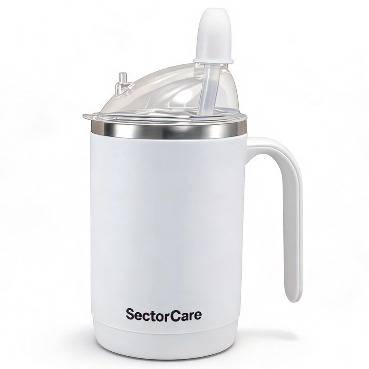 SectorCare 3 in 1 Spill Proof Feeding Cup 450ml with Long Straw White