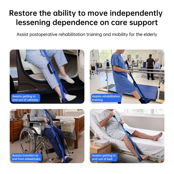 SectorCare Leg Lifter Strap 100cm, 3 Grips, Foot Sling for Bed and Car